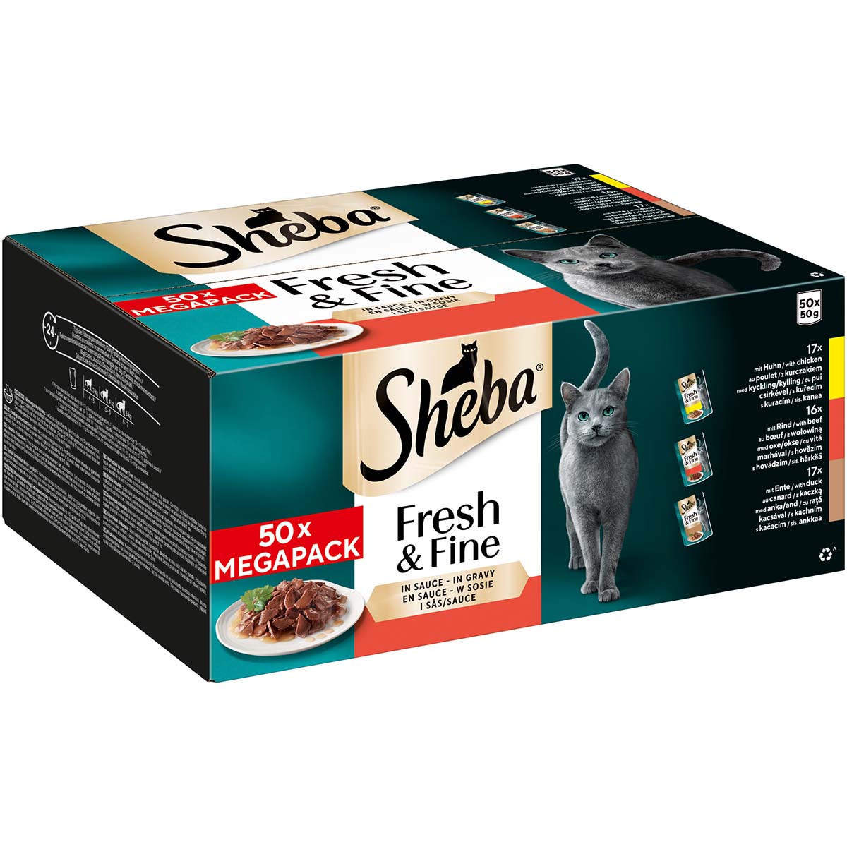 Sheba mp pouch kuře, hovězí &amp; kachna v omáčce 50x50 g