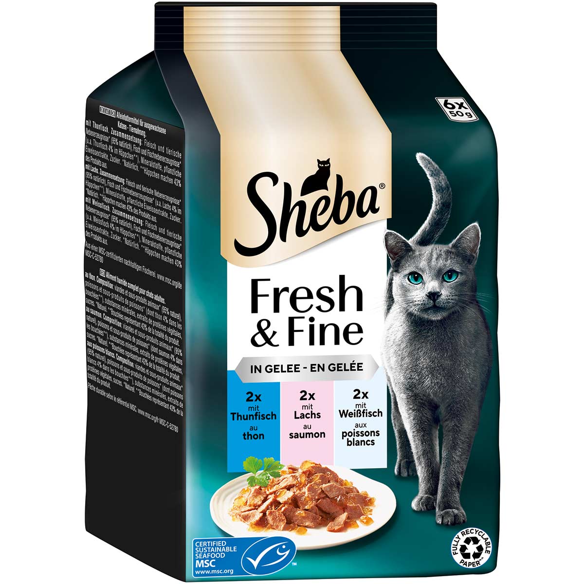 Sheba Fresh &amp; Fine želé tuňák, losos &amp; bílá ryba