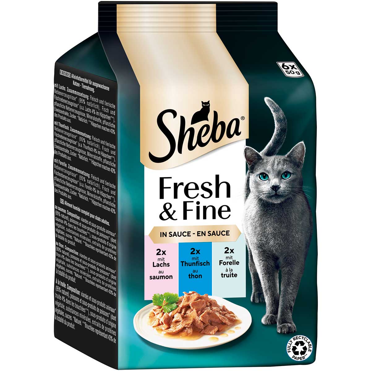 Sheba Fresh &amp; Fine omáčka losos, tuňák &amp; pstruh