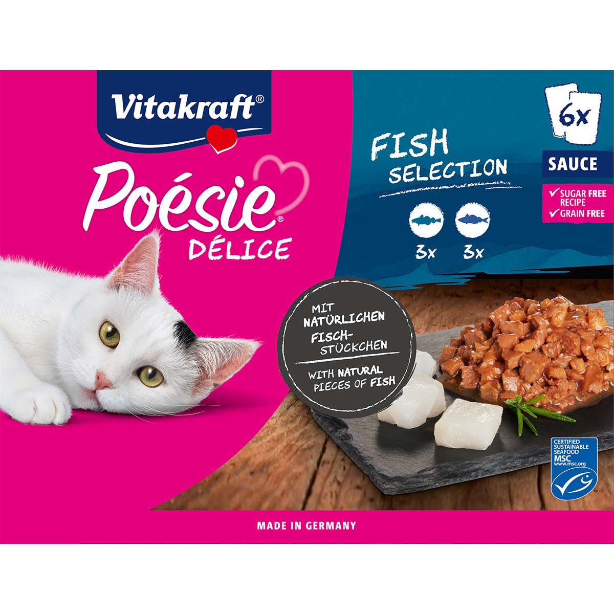 Vitakraft Poésie Délice rybí výběr v omáčce, 6× 85 g