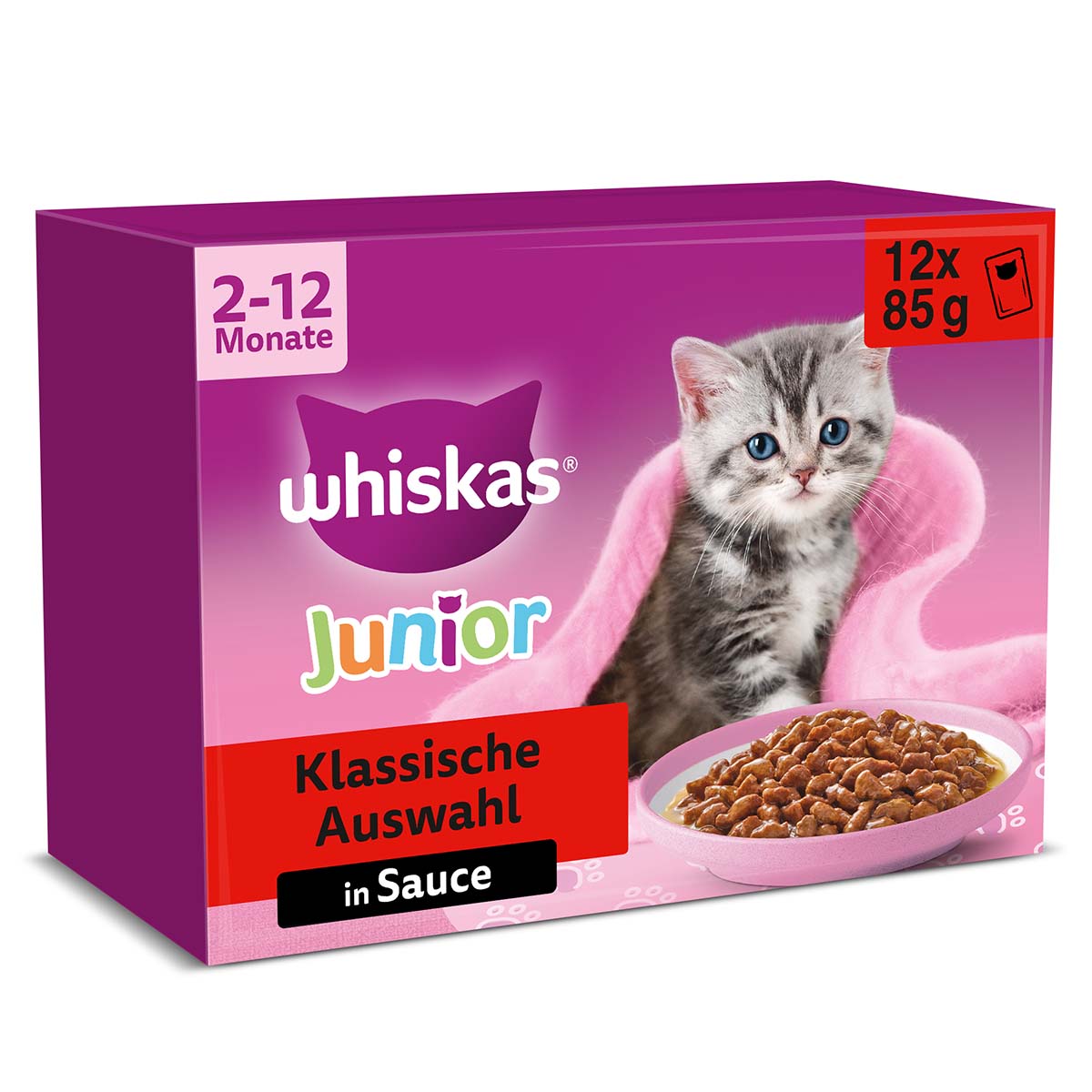 Whiskas multipack Junior klasický výběr v&nbsp;omáčce, 12&nbsp;×&nbsp;85&nbsp;g