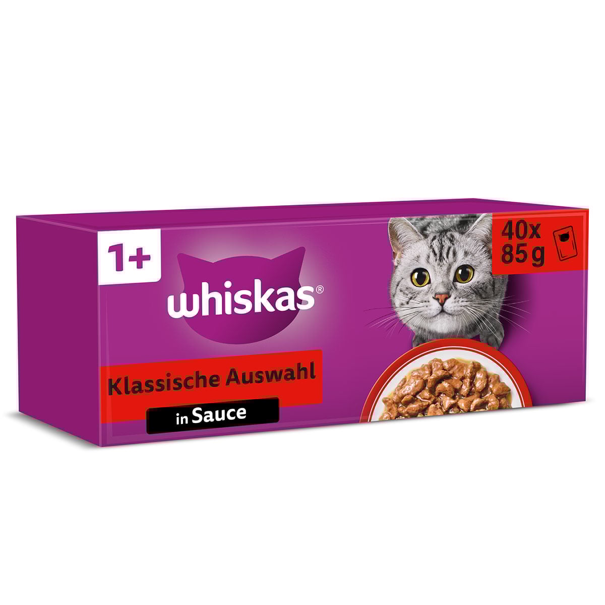 Whiskas Multipack 1+ klasický výběr v&nbsp;omáčce, 40&nbsp;×&nbsp;85&nbsp;g