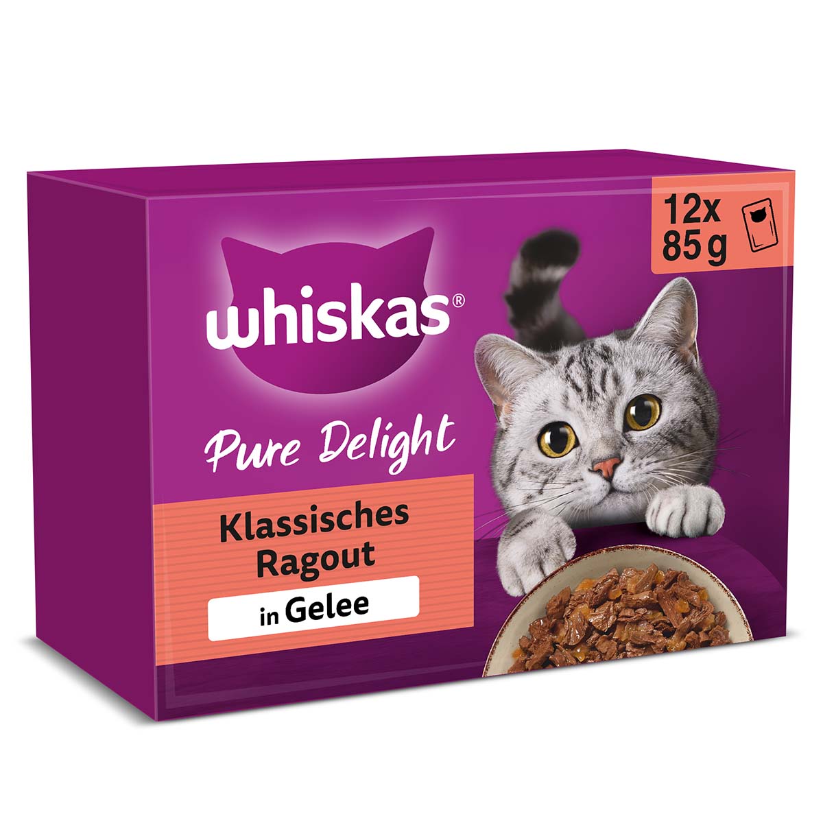 Whiskas Pure Delight Classic ragú v želé, kombinované balení, 12&nbsp;×&nbsp;85&nbsp;g