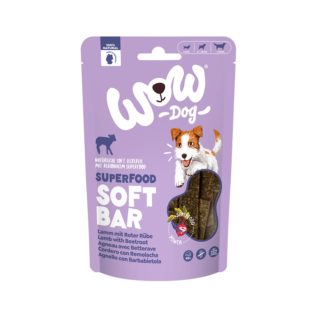 WOW DOG Soft Bar jehněčí s červenou řepou 150 g