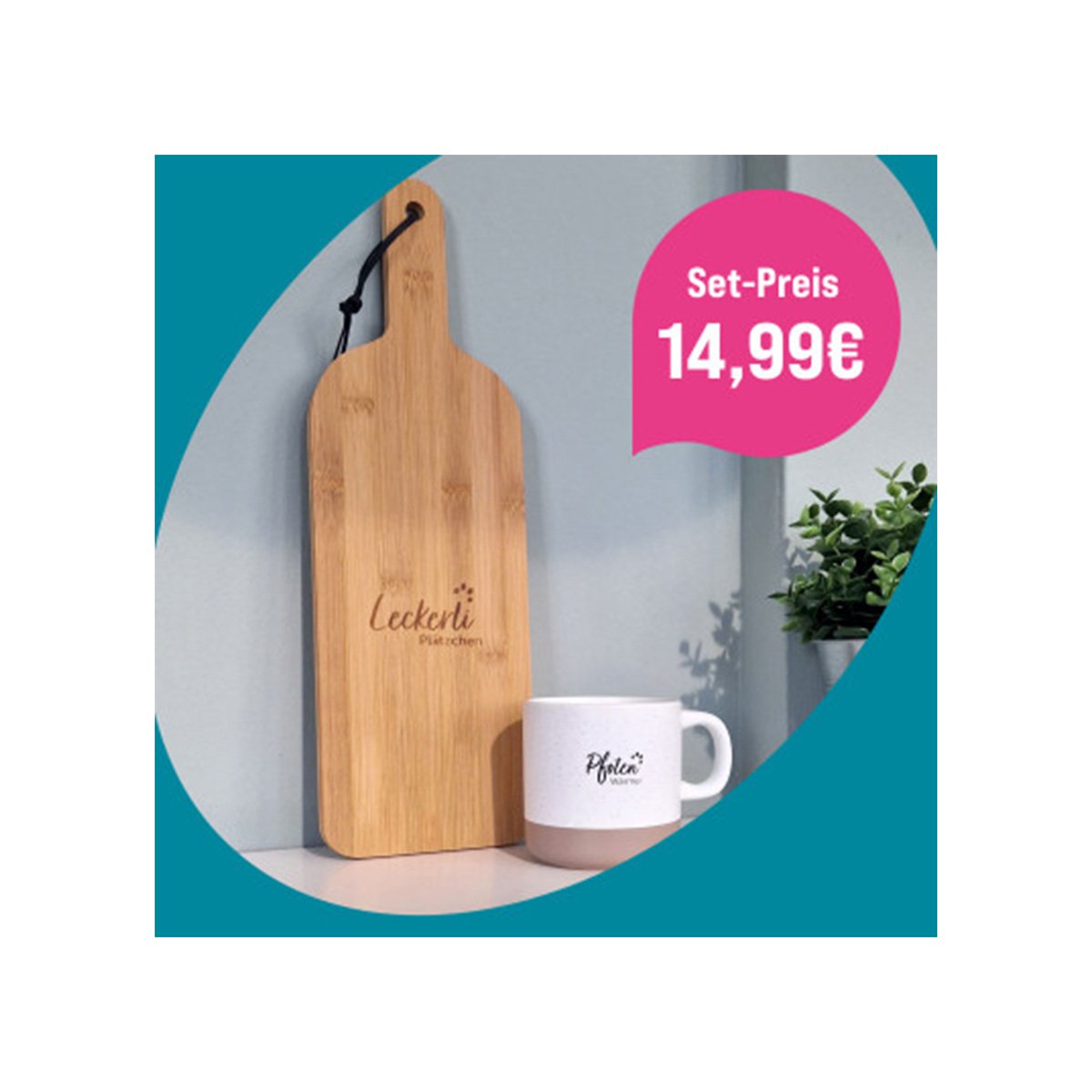 ZooRoyal Bambusové prkénko &amp; keramický šálek