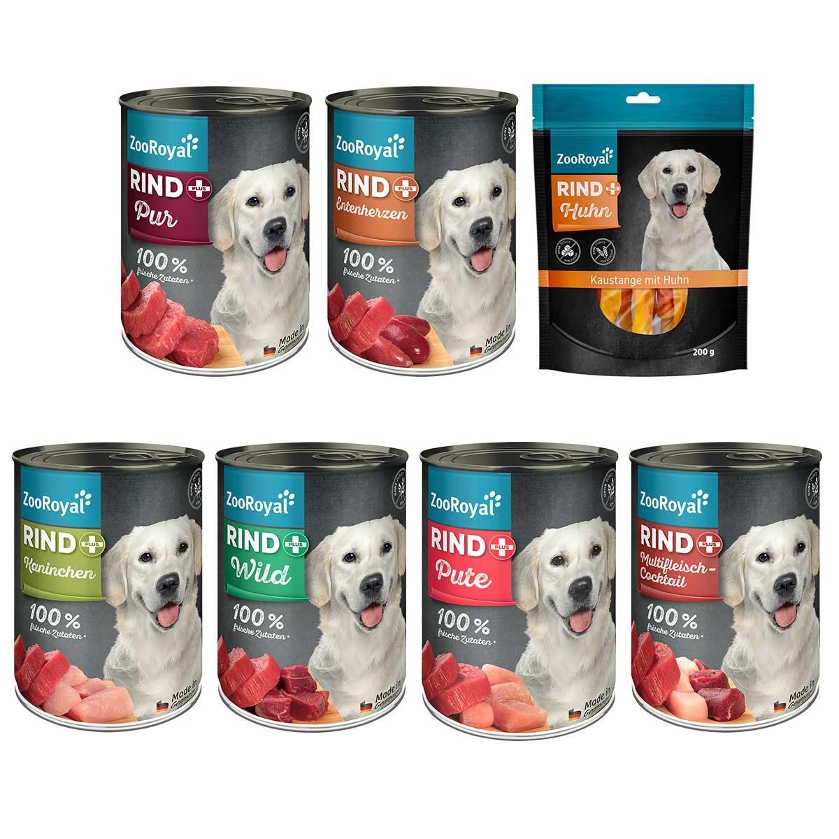 ZooRoyal Rind+ zkušební balíček mokrého krmiva 6x400 g + pamlsek 200 g